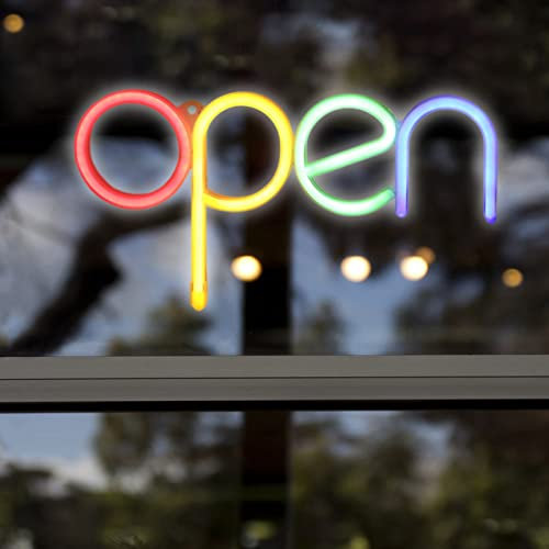 Insegna aperta al neon a LED, 17,8 x 35,1 cm, cartello aperto per affari, alimentato da USB o batteria 3-AA con interruttore on/off, luce notturna al neon a LED per feste, bar, ristoranti, negozi,