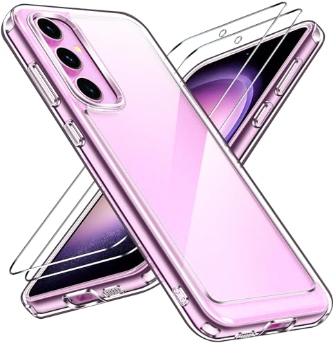 iVoler Anti Ingiallimento Chiaro Cover per Samsung Galaxy S23 FE 5G (Non per Samsung Galaxy S23) con 2 Pezzi Pellicola Vetro Temperato, [Antiurto di Grado Militare] Custodia Trasparente Sottile Case