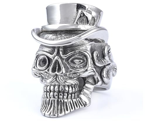 Punk Hip Hop Magier Gentleman Totenkopf Ringe Edelstahl Hut Geisterkopf Männer Ring Biker Mode Schmuck