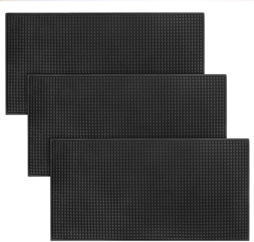 Lot de 3 grands tapis de bar en caoutchouc, 61 x 30,5 cm, noir, tapis de service pour comptoir, barman, tapis de bar en caoutchouc, solution efficace et élégante pour tous les besoins de barman