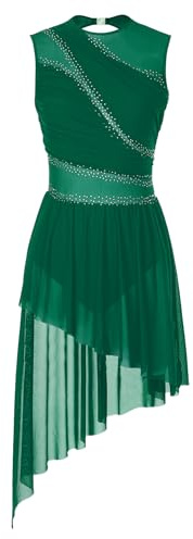 Miutii Damen Eiskunstlauf Kleid Ärmellos Glitzer Ballettkleid mit Asymmetrisch Rock Lyrisch Tanzkleid Modern Contemporary Tanzkleidung