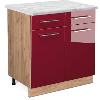 Vicco Küchenunterschrank Fame-Line, Bordeaux Hochglanz, 80 cm