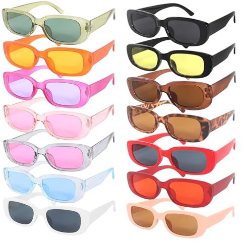 CUINIUNAID 14 Stück Vintage Rechteckige Sonnenbrille Damen 90er Sonnenbrille Retro Sonnenbrille mit UV Party Sonnenbrille Set für Outdoor Reise Fahren