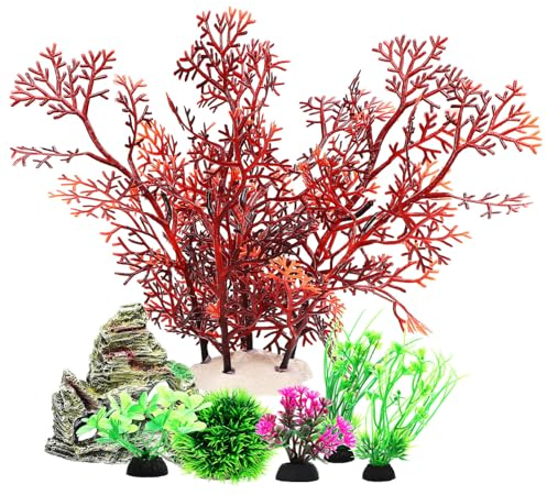 VICASKY 7 Stück Aquarium-Dekorationen Künstliche Pflanzen Und Höhlenfelsen Betta-Aquarium-Dekoration -Aquarium-Dekorationen