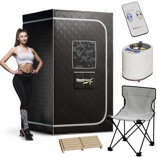 STEAMSPA Tragbare Dampfsaunen für Zuhause – Persönliches Sauna-Dampfzelt zur Entspannung – Indoor Faltbare Badewanne für Body Spa – Handzugängliche Reißverschlüsse, Fernbedienung enthalten, Schwarz