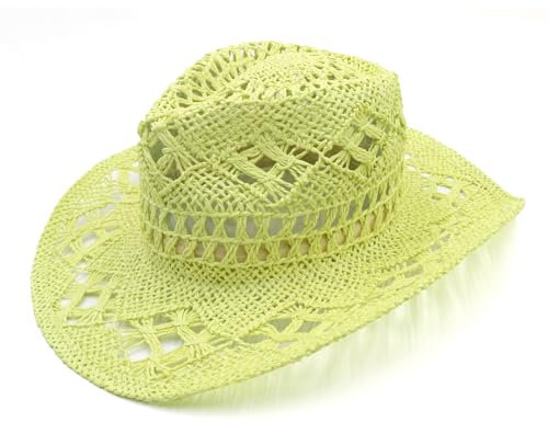 Lifup Sombrero de Cowboy de Paja Hombre Mujer, Sombrero de Occidental, Gorros de Vaquero Panamá, Sombrero de Playa de Verano Amarillo