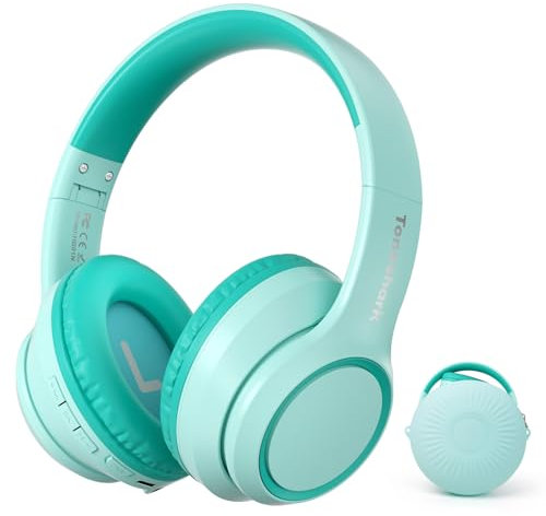 TONOSHARK Kids Headphones Wireless, Noise Cancelling Headphones for Kids, 60h Playtime, Bluetooth Over-Ear Headset Built-In Microphone for Home/School/Travel - Includes Portable Case (Blue green)