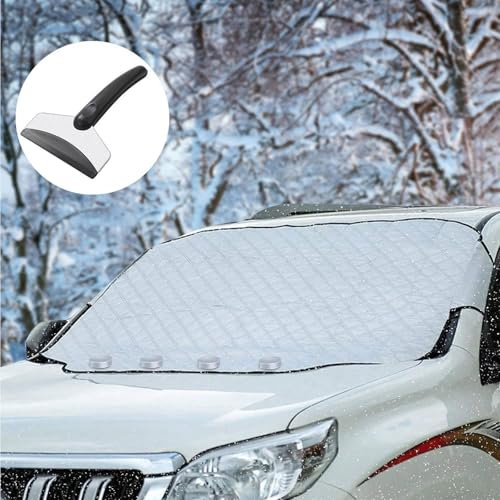 Copri Parabrezza per Auto Inverno, Copertura Parabrezza Auto con 4 Magneti Incorporati, Telo Parabrezza Antighiaccio Protezione Parabrezza Telo per Auto Contro Sole, Raggi UV, Neve, Ghiaccio, Gelo