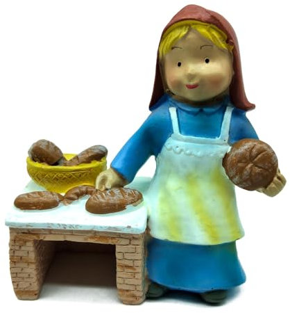 Tradineur - Figura de Panadera para Belén - Estilo Naïf - Fabricado en Marmolina - Adorno Divertido para Nacimiento, Navidad, decoración Tradicional - 10 cm