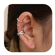 Finrezio 3/4 Stücke Ear Cuff Set für Damen Ohrklemme Silber Nicht Durchstochen 14 Karat Vergoldete Ear Cuff Silber Clip Ohrringe Ohne Ohrloch Ohrmanschette Knorpelohrringe Verstellbare Fake Ohrringe