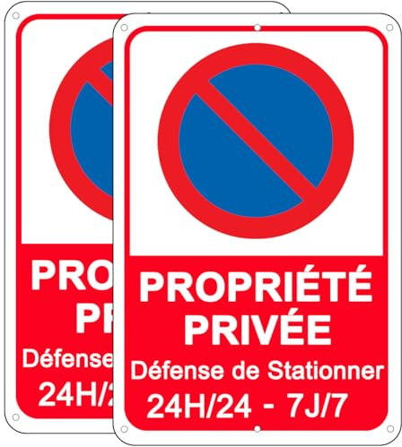 E-HORDE Panneau Défense De Stationner Propriété Privée Aluminium Réfléchissant 35x25cm, Grand Panneaux Propriété Privée Stationnement Interdit 24H/24 7J/7 Metal,Résistant aux UV, Imperméable (2)
