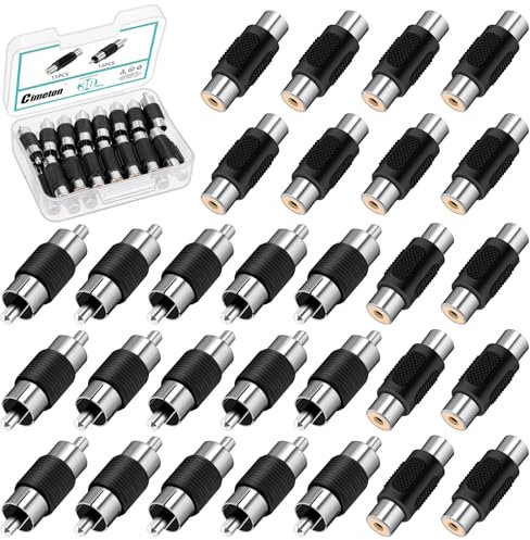 Cimeton 30PCS RCA Audio Cable Extension Connector include Male to Male Coupler Female to Female Coupler Nickel Plated RCA Audio Cable Extension Connector for Amplifier Subwoofer Speakers