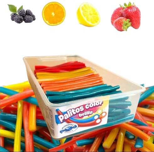 MUNDIDOLÇ Churritos Brillo. 200 Unidades de 4 Sabores Distintos. Golosinas y Chucherias. Chuches Cumpleaños y Chuches Halloween. Gominolas Halloween (Brillo)
