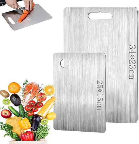2 Piezas Tabla de Cortar de Doble Cara Apta, Ambos Lados Tabla Cortar Acero Inoxidable