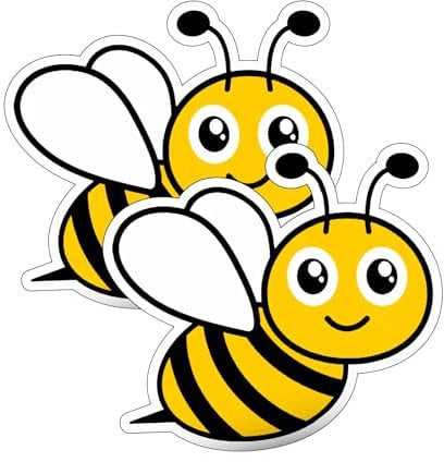 2 x Bumble Bee Stickers - Happy Vinyl Decal for Car, Window, Bumper, Laptop - Fun, Weatherproof, Durable Bee Design for Home, Office, or Outdoor Use - Easy to Apply Decorative Bee Decals