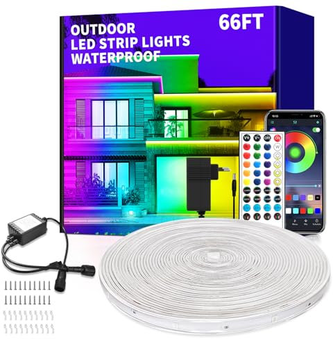 vimeepro Outdoor LED Strip Light 20M Wasserdicht mit Remote/APP Control Musiksynchronisation RGB Outdoor Led Rope Lights Farbwechsel LED band strip für Schlafzimmer Balkon Dach Garten Treppe Parteien
