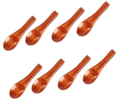 HUATEEN Mini Wooden Spoons Set - 8pcs 6cm Small Salt & Spice Scoops, Natural Phoebe Zhennan Wooden Teaspoons for Kitchen, Honey, Coffee, Cooking Utensils (Brown)