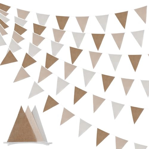4,8 m lange Stoff-Wimpelkette, Sackleinen-Wimpelkette, Banner, dreieckige Flagge für Boho, Camping, Garten, Geburtstagsfeier, Herbst, Braun, Party, Outdoor, hängende Dekoration