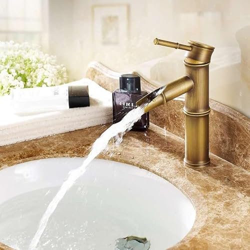 PRIMEGA Robinet Haut en Bambou, mitigeur de lavabo pour Eau Chaude et Froide, Robinet, 3 branchements(Style Bas Antique)
