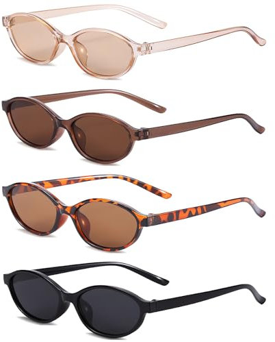 GEXINKEJI 4 Ovale Sonnenbrille Damen Sonnenbrillen Mit UV Schutz 90Er Sonnenbrille Damen vintage Oval Schmal Geeignet Zum Einkaufen Reisen Urlaub Fotografieren Strand Party und Andere Szenen