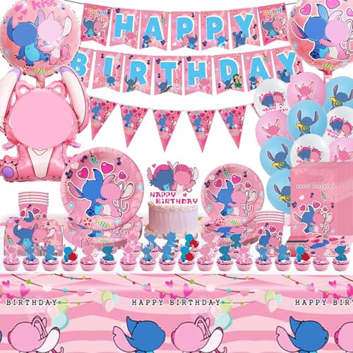 139 Stück Geburtstag Deko, Kinder Geburtstagdeko,Mädche Birthday Decorations Set mit Teller,Banner,Servietten,Luftballons,Cake Topper,Einladungskarte,Folienballon