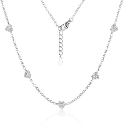ALEXCRAFT Herz Ketten Silber Halskette Damen, Sterling Silber 925 Halsketten mit Zirkonia Herz Charm Kette, Verstellbare Schlüsselbeinkette Stapelbare Halsketten Boho Schmuck Ketten für Damen Frauen