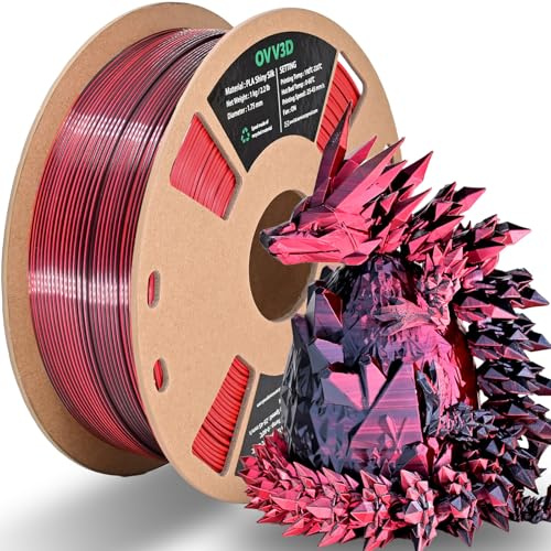 OVV3D PLA Filament 1.75 mm 3D Drucker Filament Silk PLA Filament 1 kg, Zweifarbige Coextrusion Filament PLA, Schwarz Rot