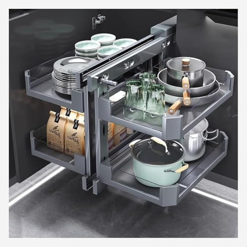 Organizadores Giratorios Lazy Susan con Apertura Total para Gabinetes De Esquina Ciega, Escurridor De Platos Y Organizador De Ollas Y Sartenes Deslizable para Despensa.(80cm)