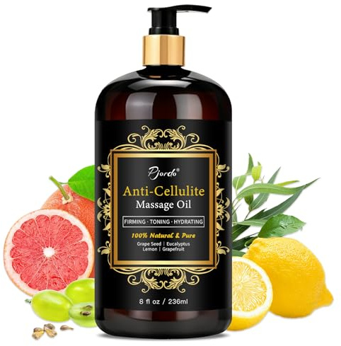 Pjordo Anti Cellulite Massage Oil for Massage Therapy, 100% Natural & Pure Firming Body Oil for Cellulite Remover, Assists with Firming, Toning & Moisturizes Skin (236ml)