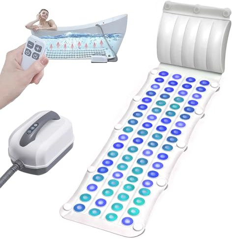 richigblosmum New Bubble Bath Mat with Colorful Lights, 93 Powerful Jets, 6-Level Remote, USB Port, Portable Spa Mat for Bathtub Relaxation