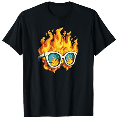 Lustige Brille mit Feuer und Flammen Kostüm T-Shirt