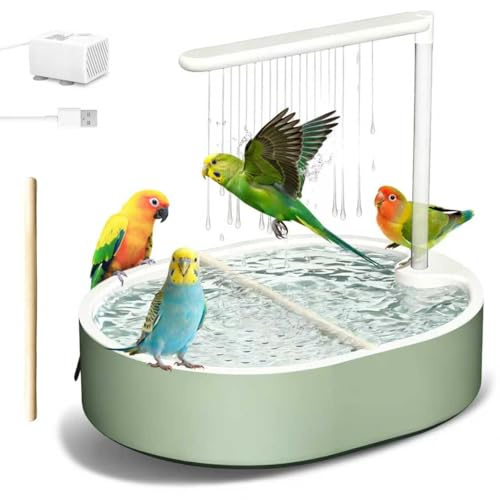 POMFAEE Bird Bath, Parrot Bathtub, Automatic Parrot Shower Bath with Pump, Birds Shower Bathtub with Running Water, Large-Capacity Water Tank,Suitable for Many Kinds of Birds (Green)