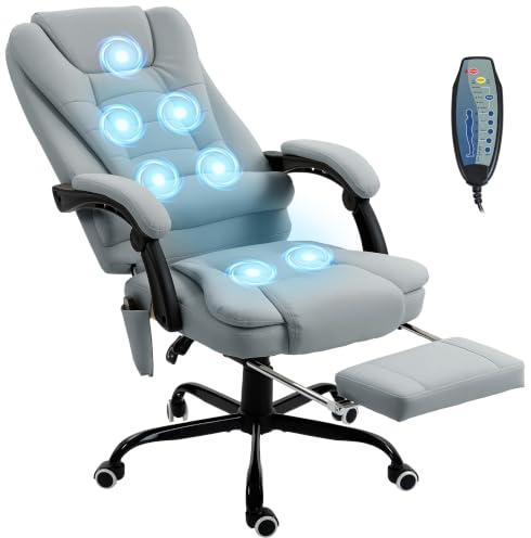 Vinsetto Fauteuil de Bureau Massant 7 Points Chaise Ergonomique Gris | Chaise de Bureau Ergonomique, Dossier Inclinable 155°, Hauteur Réglable, Télécommande Filaire, Pivotant 360°