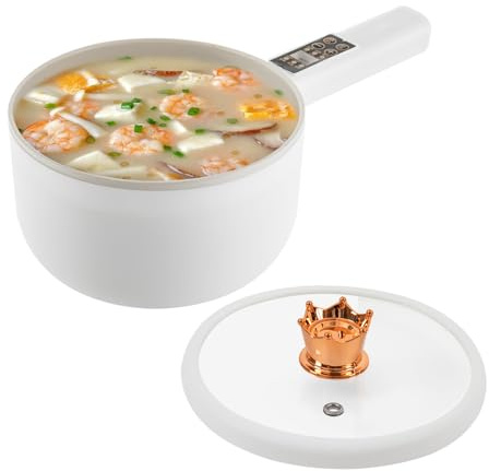 Loobiiny Olla eléctrica de 1,6 l, doble capa, con vapor, olla para asar, guiso, vapor, con temporizador, para mantener caliente para 1-4 personas, revestimiento antiadherente