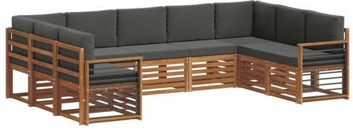 vidaXL Sofagarnituren 9 pcs Natur und Anthrazit Massivholz Akazie, Moderne Gartenbank, strapazierfähige Eckmöbel für draußen, gemütliches Loungeset für Terrasse und Patio