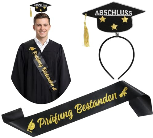 Prüfung Bestanden Geschenk Set Schärpe Prüfung Bestanden Haarreif Abschluss Graduation Deko Abschluss Geschenk für Abschlussfeier Bachelor Abitur Ausbildung Studium Foto Requisit & Party Deko