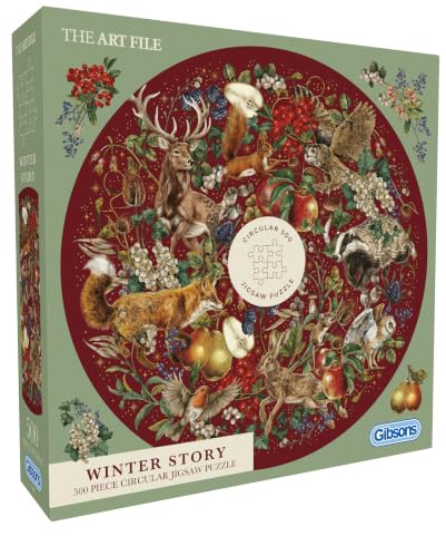 Gibsons Winter Story 500 Piece Circular Jigsaw Puzzle for Adults – Beautiful Woodland Animals Scene – The Art File Collection - Premium Sustainable Puzzle Made in the UK/EU