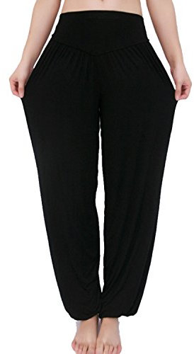 MEISHINE® Damen Modal Elastisch Haremshose Pluderhose Pumphose Ideal für Sport Yoga Tanz Jogging Dance (Size XXL, Schwarz)