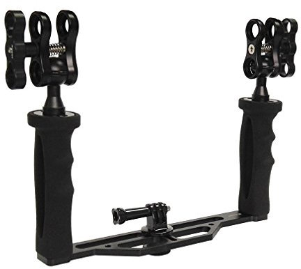 SHOOT Handheld Stabilizer Dual Handgriff für GoPro Hero 13/12/11/10/9/8/7/(2018)/6/5/4 Kameras und Unterwasser Dome Port und alle Video Licht Kamera Camcorder LED Licht mit Kugelkopf Montageadapter