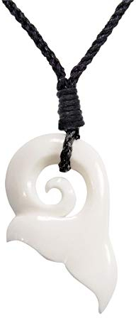 81stgeneration Femmes Hommes Sculpté à la Main Os Tribal Maori Queue Baleine Koru Collier Pendentif