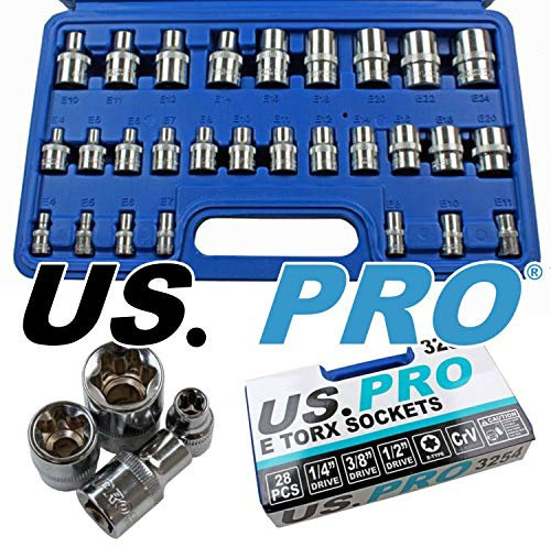 US PRO 28pc 1/4 3/8 1/2 E-Torx Star Socket Set E4 - E24 3254