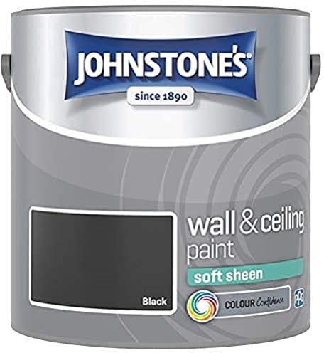 Johnstone's - Wall and Ceiling Paint Soft Sheen - Interior Paint - Satin Finish - Suitable for Interior Walls and Ceilings - Black - 2.5 L