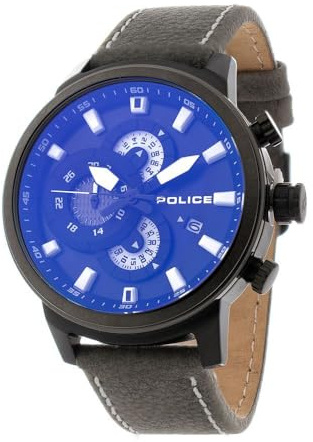 Police Men's Quartz Analog Watch with Leather Strap R1451281001, Blue, Bracelet