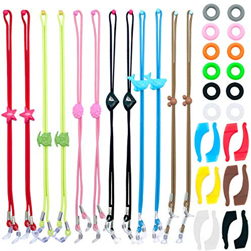CKANDAY 12 Stück Kinder Brillenband, mit 12 Paar Silikon-Ohrgriffhalter, verstellbare Anti-Rutsch-Brillenhalter-Haken für Sport-Sonnenbrillen Jungen Mädchen