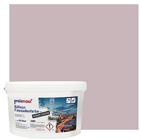 Preismaxx Silikonharz Fassadenfarbe, Steinrot Rot 5 Liter, hochwertige, matte, wasserabweisende Aussen-Dispersion, sehr guter Regenschutz - Abperleffekt