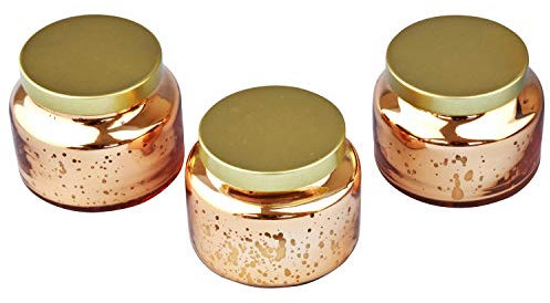 G Decor Set of 3 Aurielle Jasmine Fragrance Hand-Poured Soy Wax Jar Candles with Lid Mercury Rose Gold Finish, Great Home Welcoming Gift, Black Smoke Free