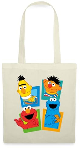Spreadshirt Sesamstraße Kacheln Ernie und Bert Stoffbeutel, One size, Natur