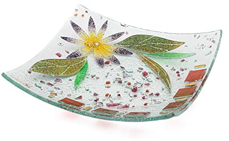 SOSPIRI VENEZIA Videpoche Plat Ornement Décor Floral Verre Murano Centre de Table Ameublement Intérieur Idée Cadeau Fabriqué à la Main Made in Italy (Aster cm19x19 Carré)