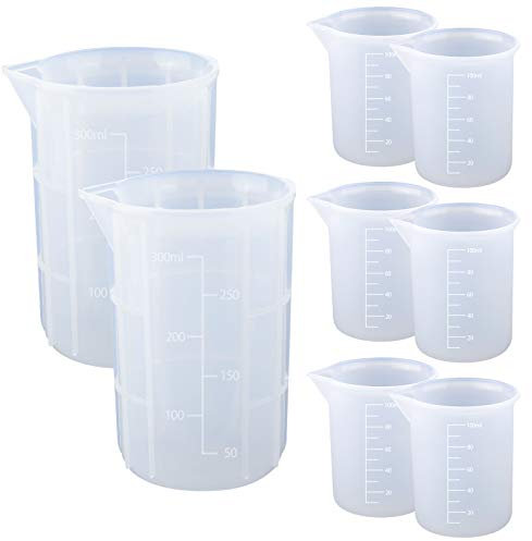 SAVITA Tazas Medidoras de Silicona para Resina Epoxi, Incluidas 2 Tazas de 300 ml + 6 Tazas de Medición de 100 ml para Proyectos de Manualidades con Resina, Decoración del Hogar y Fabricación de Joyas