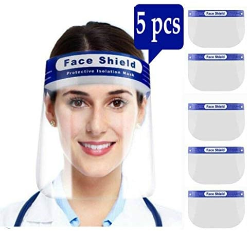 YNR Plastic Safety Face Shield - Full Face Dust Protection, Adjustable Shield Wide Visor Resistant, Spitting Anti Fog Lens, Lightweight, Comfort Soft Sponge, Portable & Easy to Carry Unisex | (5PCS)